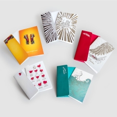 Five different greeting cards with matching illustrated envelopes featuring silver foil in four out of five of the cards in the collection.  This is the FEARLESS greeting card pack.  